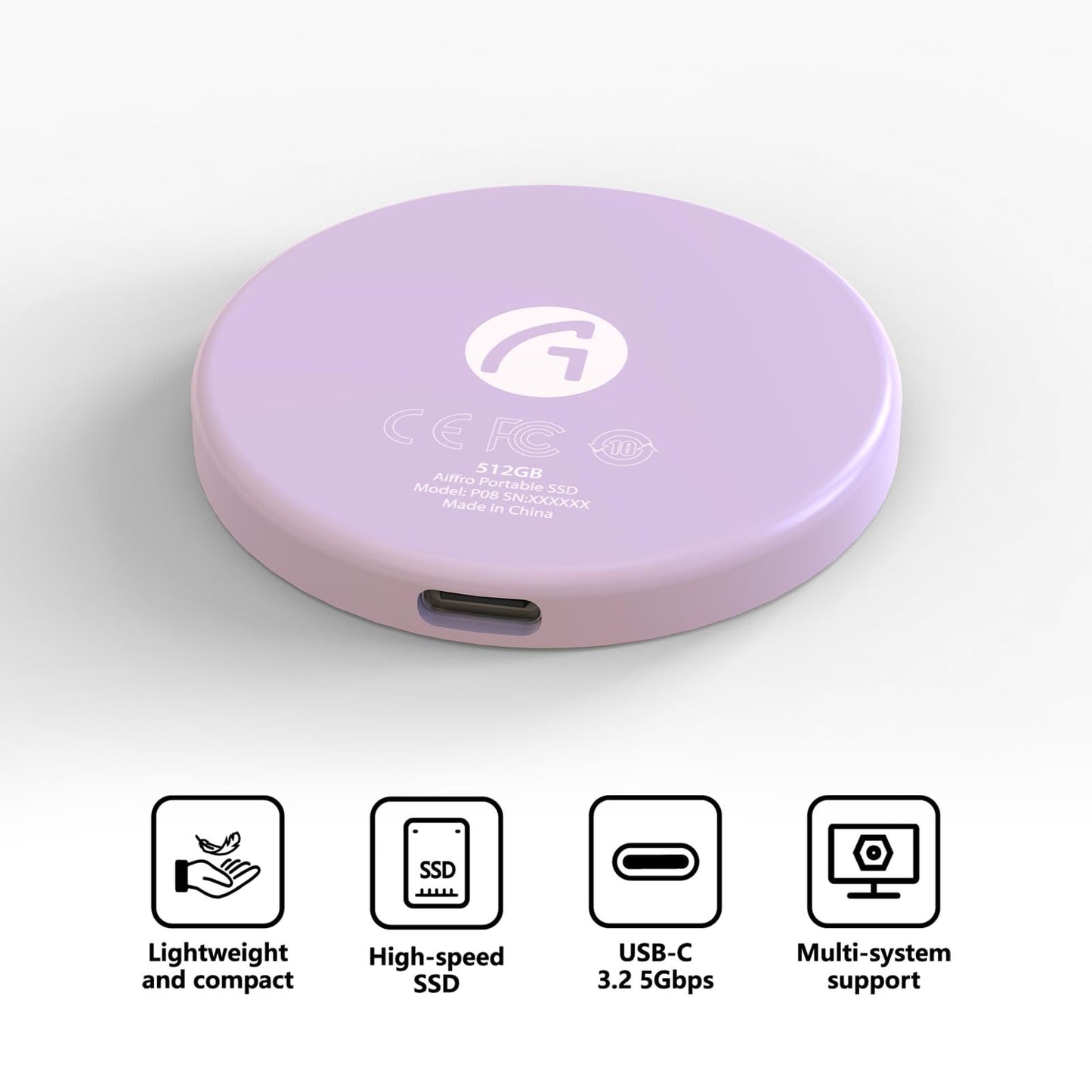 Aiffro P10 Plus Magnetic to USB Portable Solid State Drive, Lightning Cable, MagSafe Compatible, Up to 2000MB/S