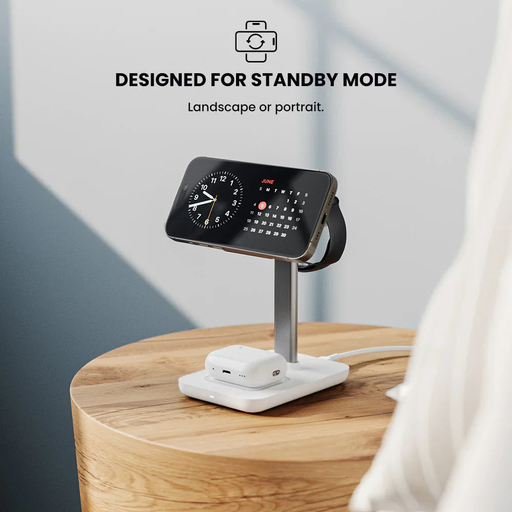Journey MagSafe Compatible 3-in-1 Wireless Charging Stand with Wall Charger