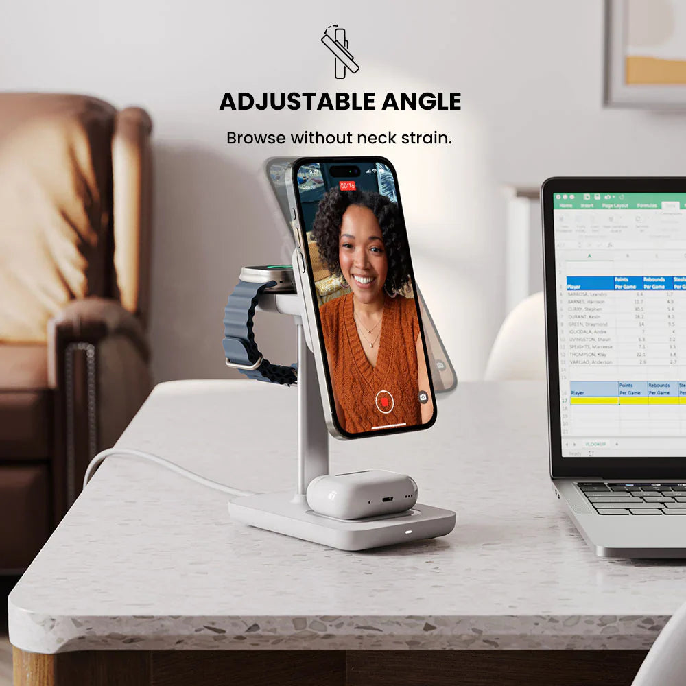 Jour-ney MagSafe Compatible 3-in-1 Wireless Charging Stand with Wall Charger