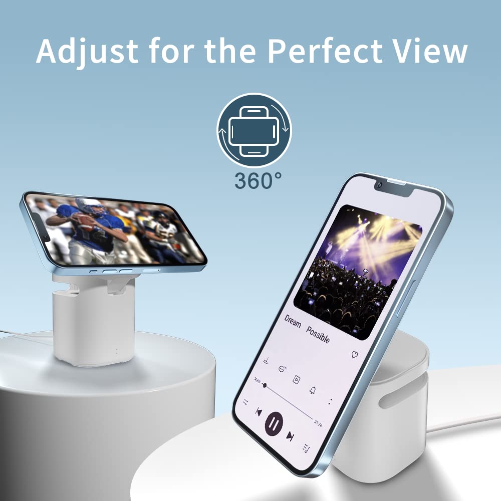 3In1 Magnetic Wireless Charger + Hifi Speaker (2 Wireless Charge Pads + High Bass Speaker) Flip Theatre Mode, Desktop Station (White), Charging Adapter, White