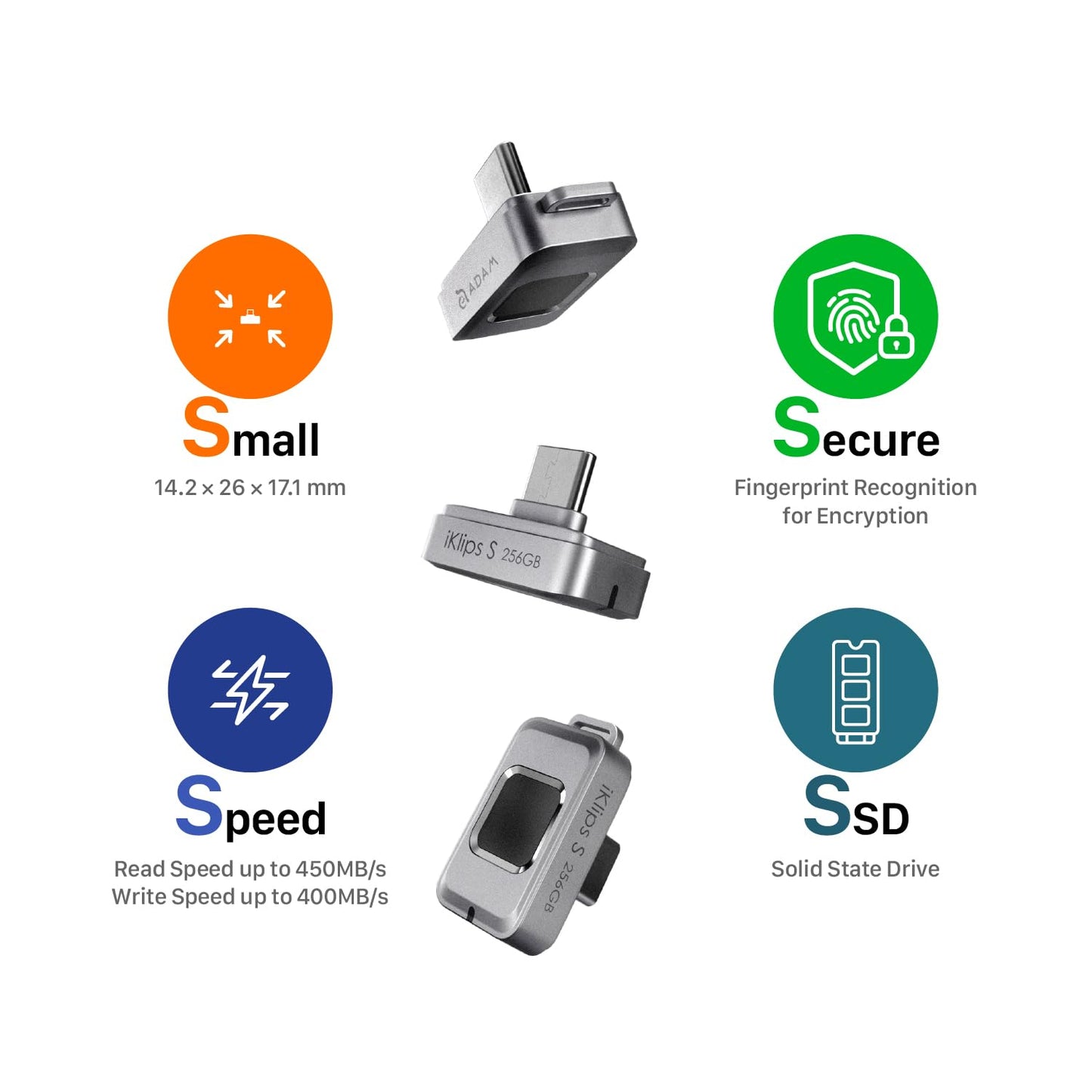 ADAM SSD Flash Drive-Nano Touch Fingerprint SSD 256GB for iPhone & Andriod