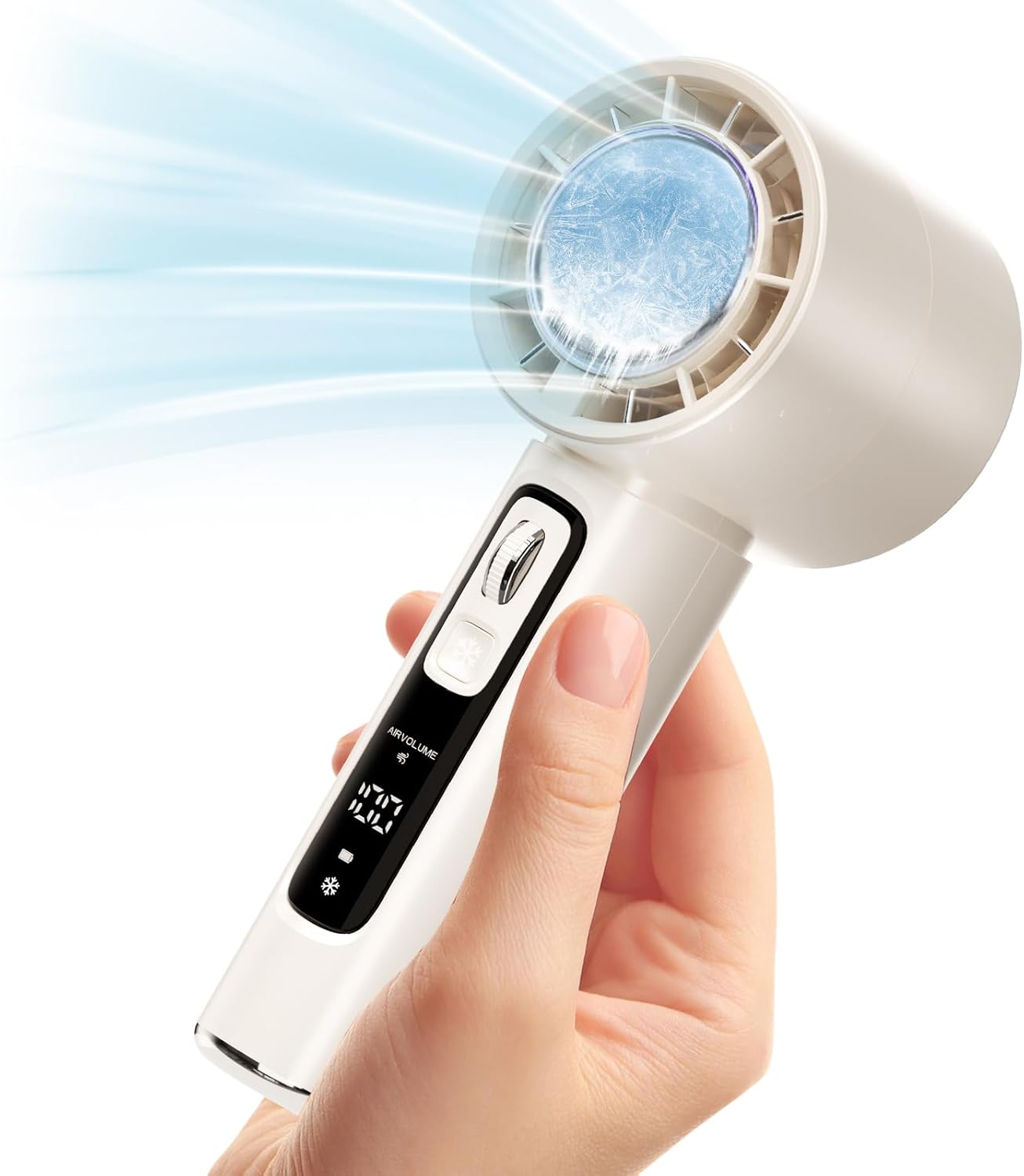Portable Cold Compress Handheld Fan with Ice Pack Cooling, Rechargeable Mini Fan 4000mAh  with LED Display, for Travel, Office, and Outdoor