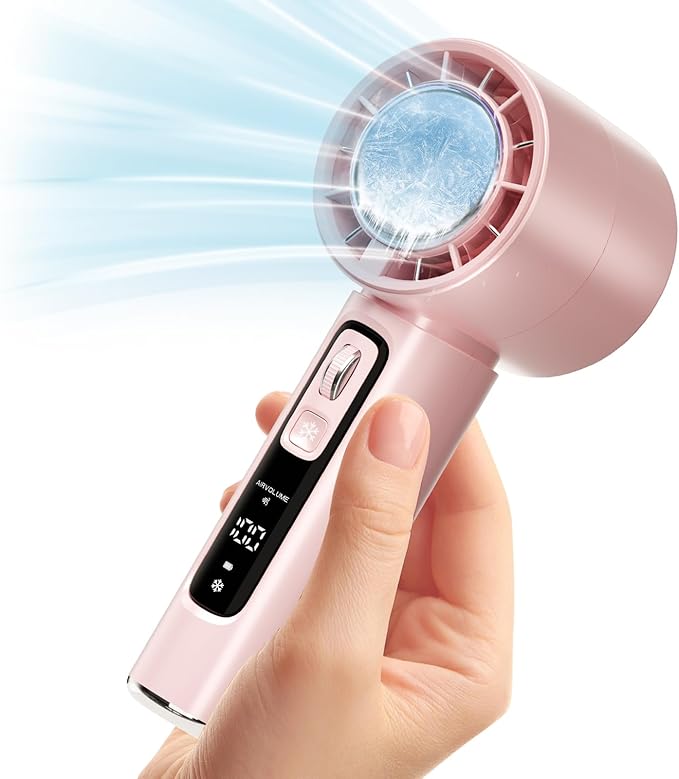 Portable Cold Compress Handheld Fan with Ice Pack Cooling, Rechargeable Mini Fan 4000mAh  with LED Display, for Travel, Office, and Outdoor