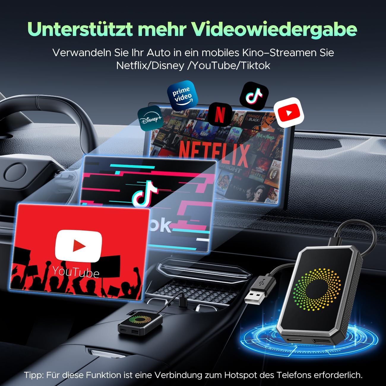 LAMTTO Wireless CarPlay AI Box Adapter for Car Streaming Netflix YouTube TikTok on Car Screen Compatible with OEM Wired CarPlay Cars and Touchscreen...