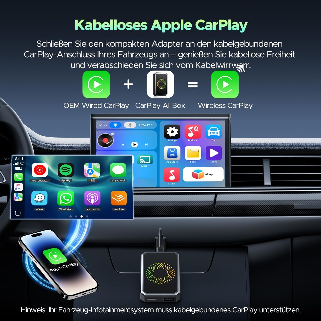 LAMTTO Wireless CarPlay AI Box Adapter for Car Streaming Netflix YouTube TikTok on Car Screen Compatible with OEM Wired CarPlay Cars and Touchscreen...