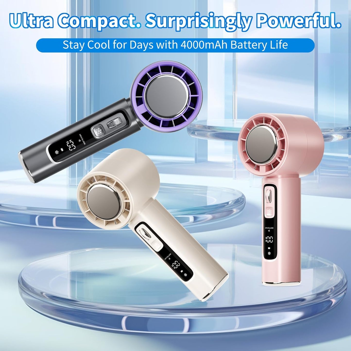 Portable Cold Compress Handheld Fan with Ice Pack Cooling, Rechargeable Mini Fan 4000mAh  with LED Display, for Travel, Office, and Outdoor