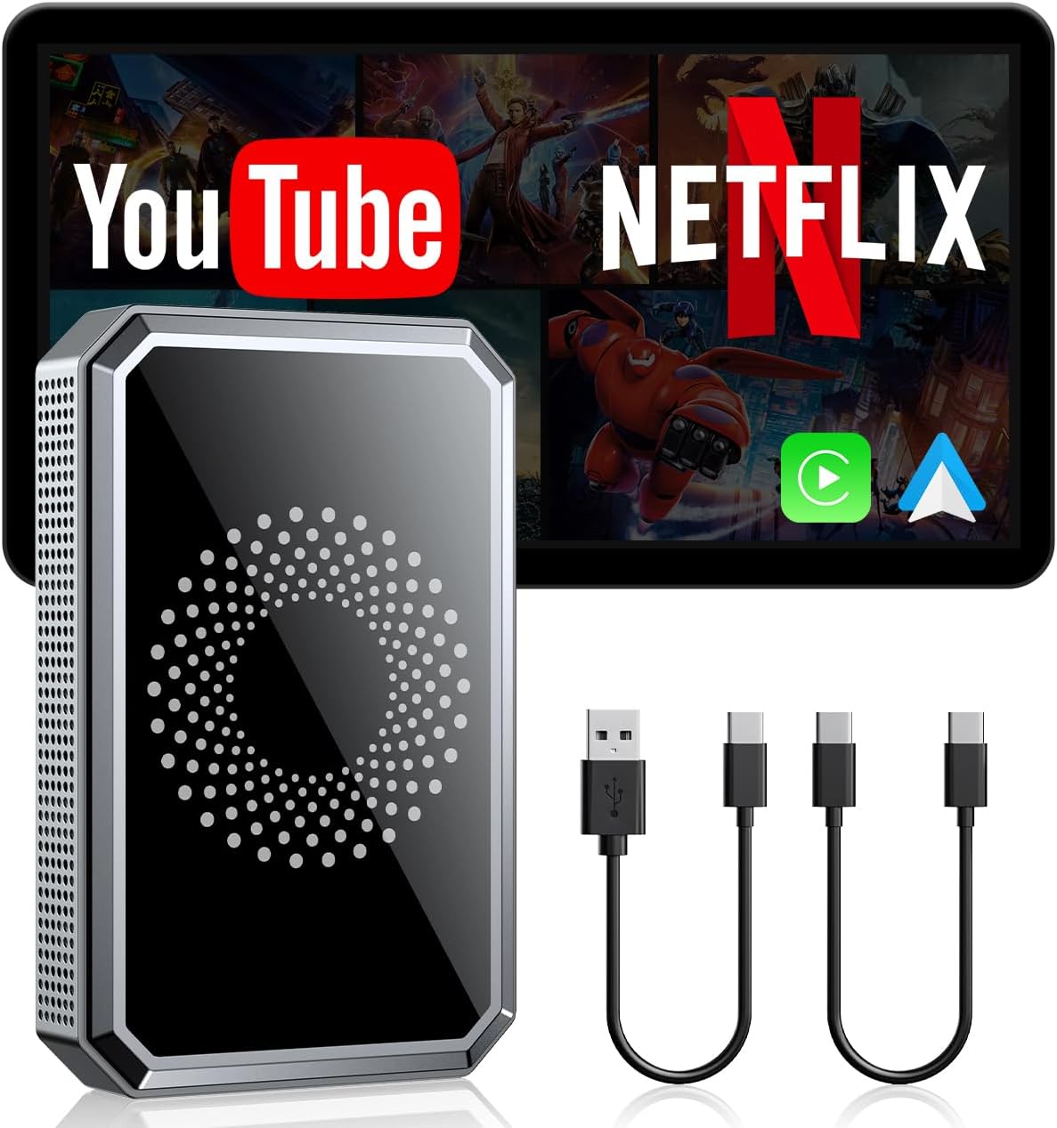 LAMTTO Wireless CarPlay AI Box Adapter for Car Streaming Netflix YouTube TikTok on Car Screen Compatible with OEM Wired CarPlay Cars and Touchscreen...