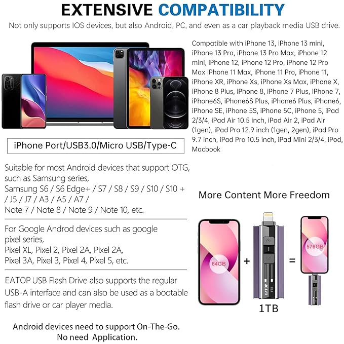 512GB Photo Stick for iPhone Flash Drive, iPhone Memory Stick Thumb Drives USB Stick External Storage Compatible with iPhone/iPad/Android/PC