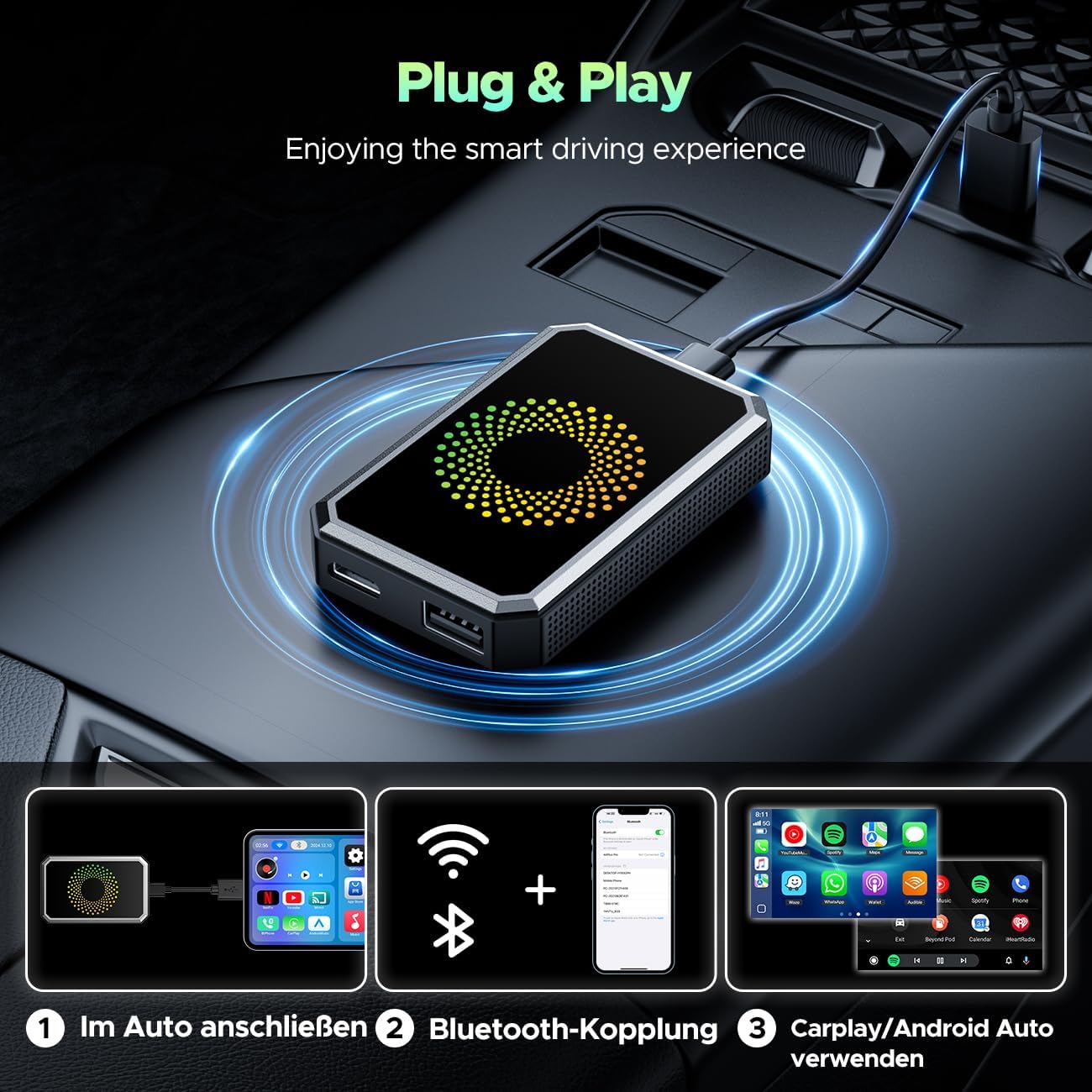 LAMTTO Wireless CarPlay AI Box Adapter for Car Streaming Netflix YouTube TikTok on Car Screen Compatible with OEM Wired CarPlay Cars and Touchscreen...