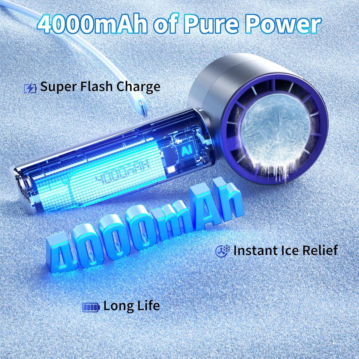 Portable Cold Compress Handheld Fan with Ice Pack Cooling, Rechargeable Mini Fan 4000mAh  with LED Display, for Travel, Office, and Outdoor