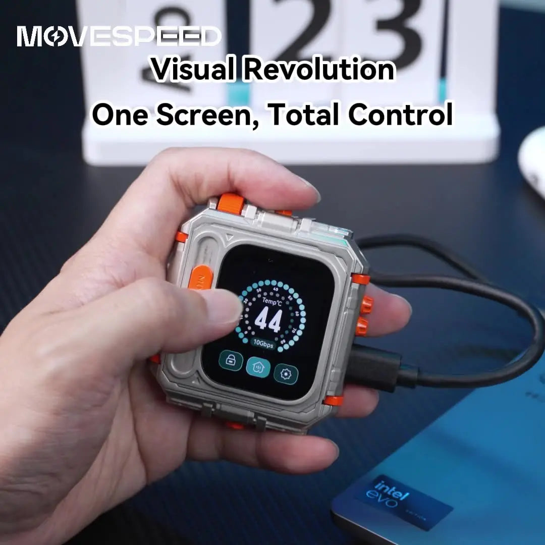 MOVE SPEED External Hard Drive with Touchscreen, Up to 10-Gbps Portable SSD, USB-C 3.2 Gen2, Compatible with iPhone, Windows, Mac & More (GD10, 1TB)