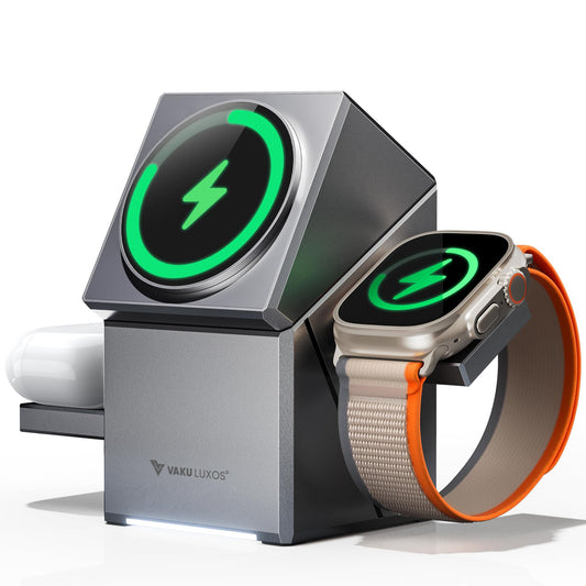 Vaku Luxos ® 3-in-1 Gyro Charge 23W Magnetic Wireless MagSafe Charger for iPhone, AirPods & iWatch Series